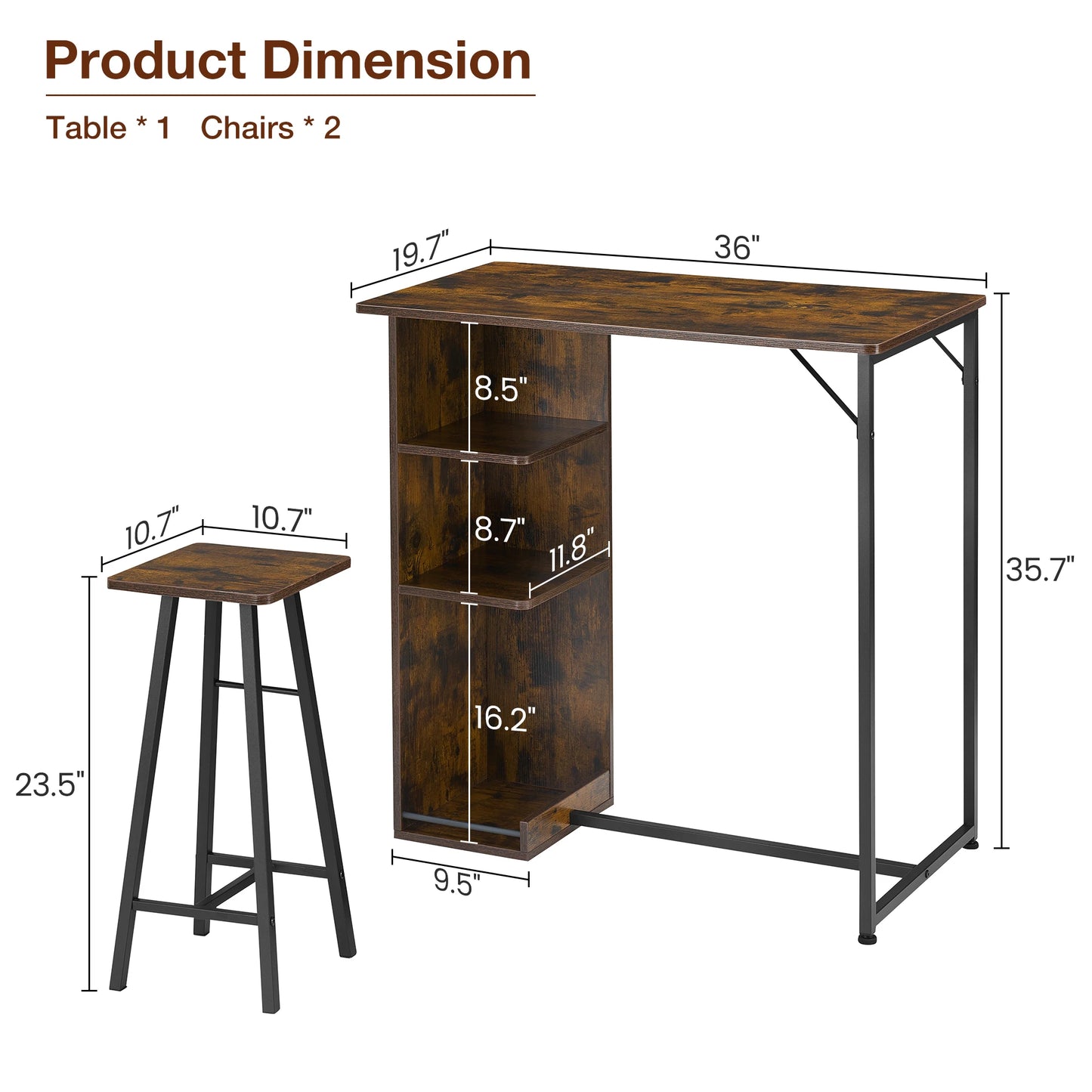 HiMISS Bar Table and Chairs Set for Dining Room Shelves