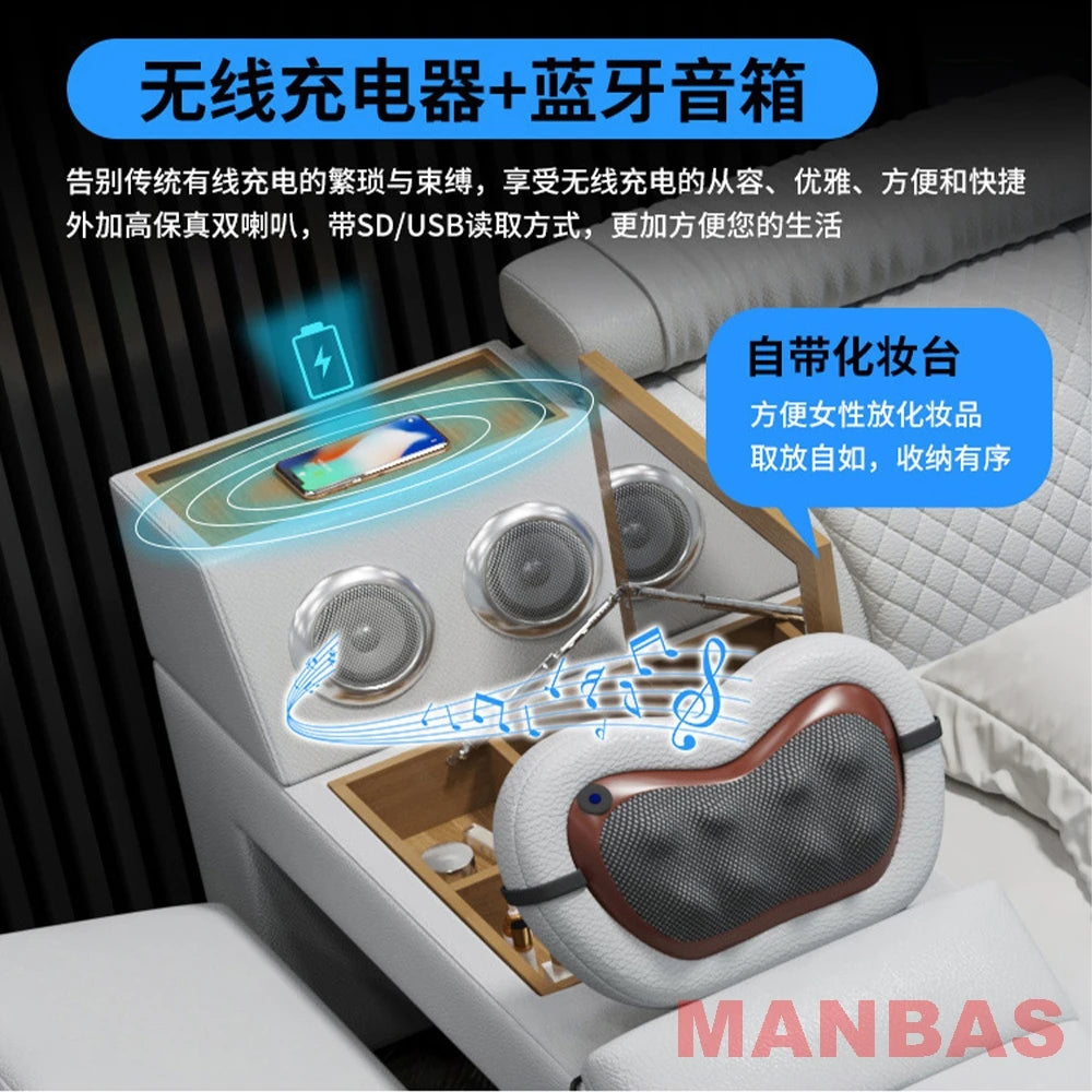 King/Queen Size Genuine Leather Bed, Modern Tech Smart Bed with Projector,USB, Speaker, Luxury Multifunction Bed, All In One Bed