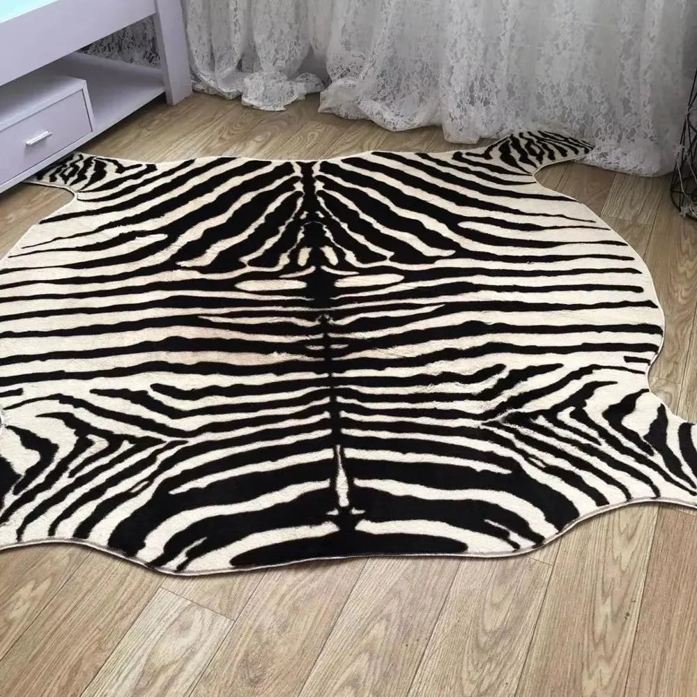 Muzzi Zebra Print Velvet Faux Fur Rug Imitation Leather Mat