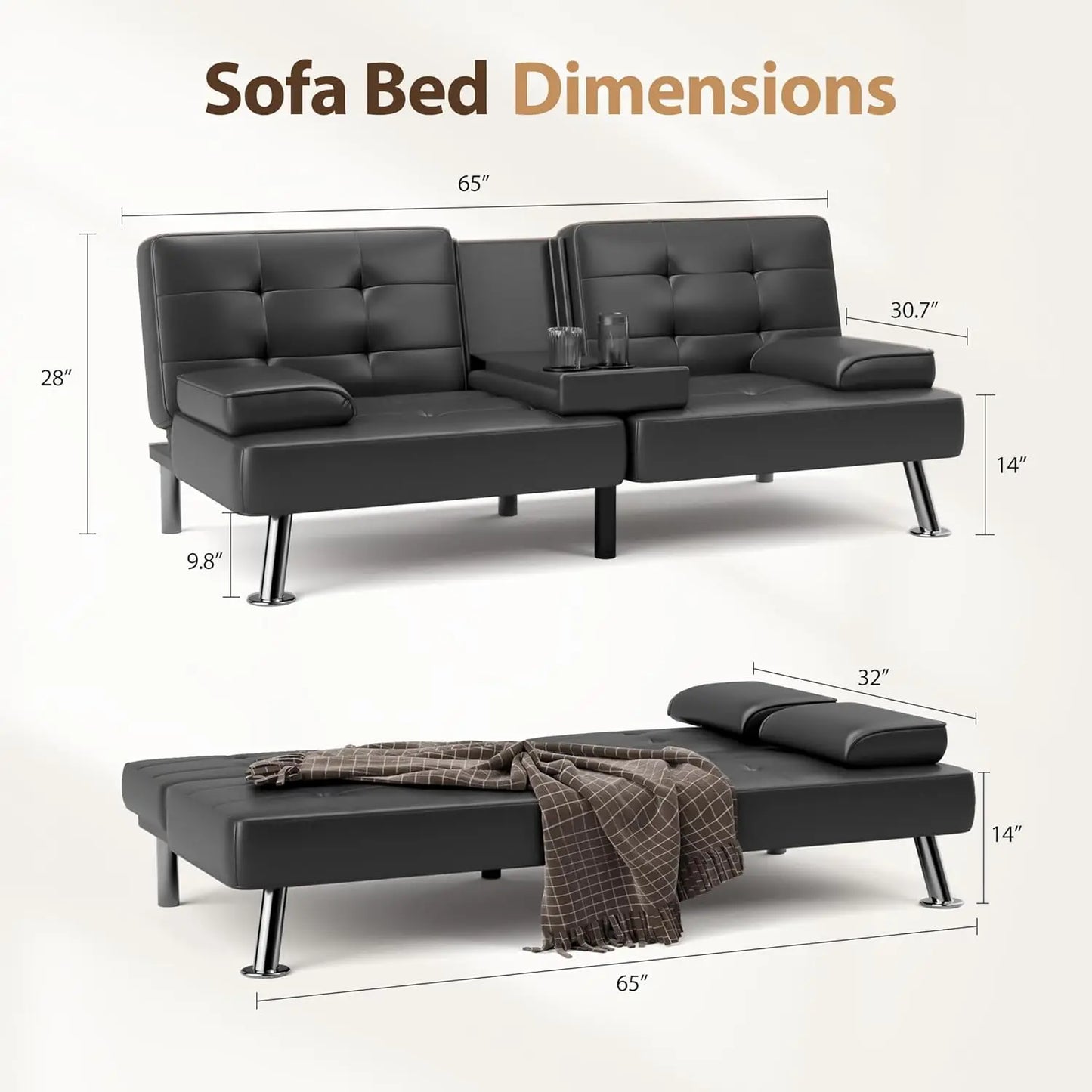 XMSJ Convertible Folding Futon Sofa Bed Sleeper Couch Faux Leather