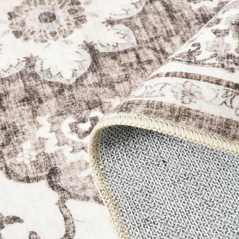 Washable Oriental Area Rug - 9x12 Rugs for Living Room Soft Carpet for Bedroom Waterproof Floral Distressed Indoor (Beige, 9x12)