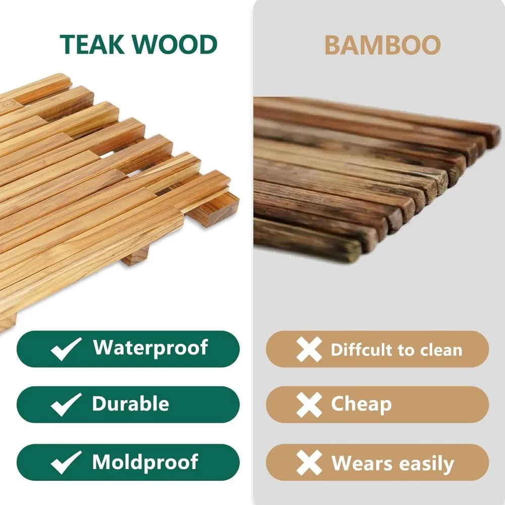 Color Teak Shower Mat DurableWeatherproof AdjustableLength NonSlip BathroomMat SpaSafe Outdoor