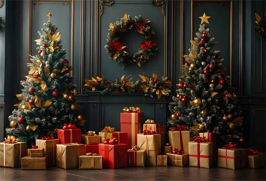 Mehofond Photography Backdrop Green Wall Christmas Trees For Kids Family Holiday Party Window Grunge Background Photo Studio