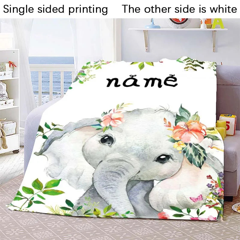 Custom Blanket Custom Name Blanket Baby Girl Boy Kids Cartoon Animal Cute Soft Flannel Throw Blankets Personalized Blanket Gifts