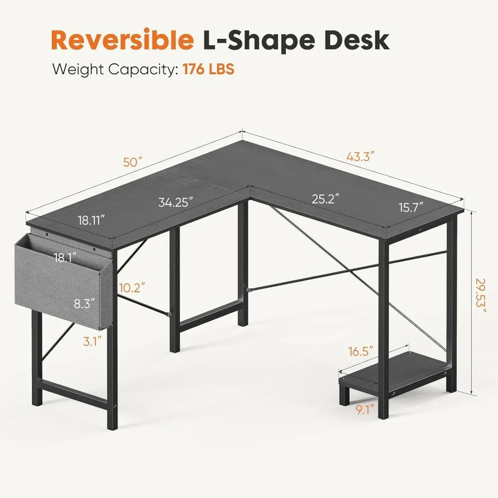 L-Shaped Gaming Desk With CPU Stand And Storage Bag