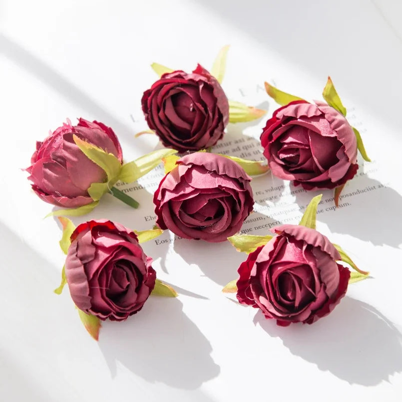 Cheap Silk Tea Buds Roses Head Wedding Decorative Wreaths Christmas Decorations for Home Diy Gift Fake Plants Artificial Flowers