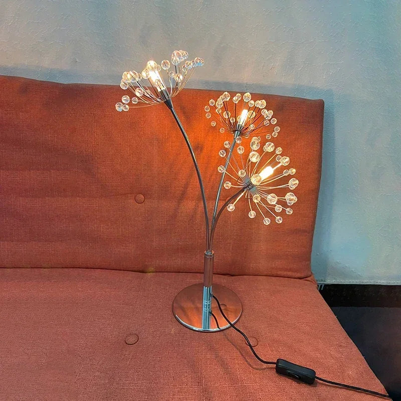 Nordic Creative Dandelion Crystal Flower LED Table Lamp Living Room Bedroom Bedside Reading  Study Art Decor Lighting Desk Light