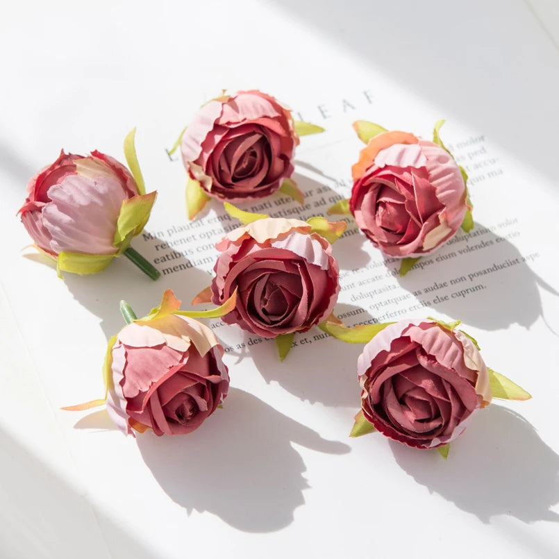 Cheap Silk Tea Buds Roses Head Wedding Decorative Wreaths Christmas Decorations for Home Diy Gift Fake Plants Artificial Flowers