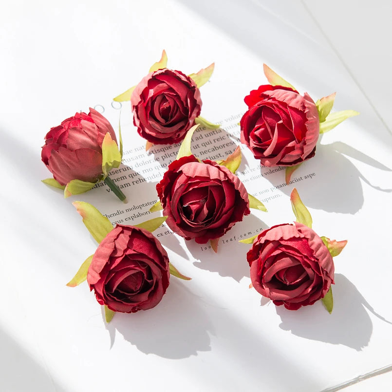 Cheap Silk Tea Buds Roses Head Wedding Decorative Wreaths Christmas Decorations for Home Diy Gift Fake Plants Artificial Flowers