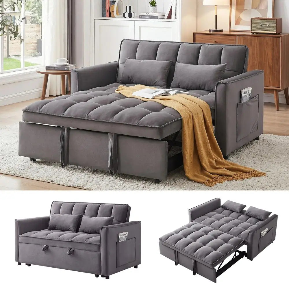 in 1 Convertible Sleeper Sofa Bed, 55 Pull Out Couches, Modern Loveseat Sleeper Sofa with Adjustable Reclining Backrest amp Sid