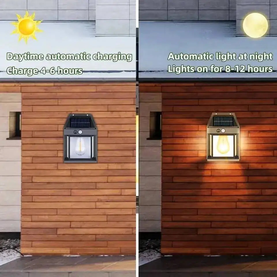 1-4Pcs Solar-Powered Waterproof Outdoor Wall Light with 3 Modes Motion Sensor Tungsten Filament Garden Yard Decoration LED Lamp