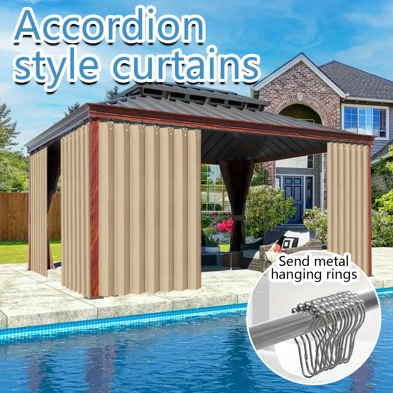 1Panel, Outdoor High-Temperature Shaped Crumpled Waterproof Curtains, Simple Modern Country Outdoor Waterproof Curtains for Outdoor Courtyard Balcony Swimming Pool Terrace Partition Decorative Windows