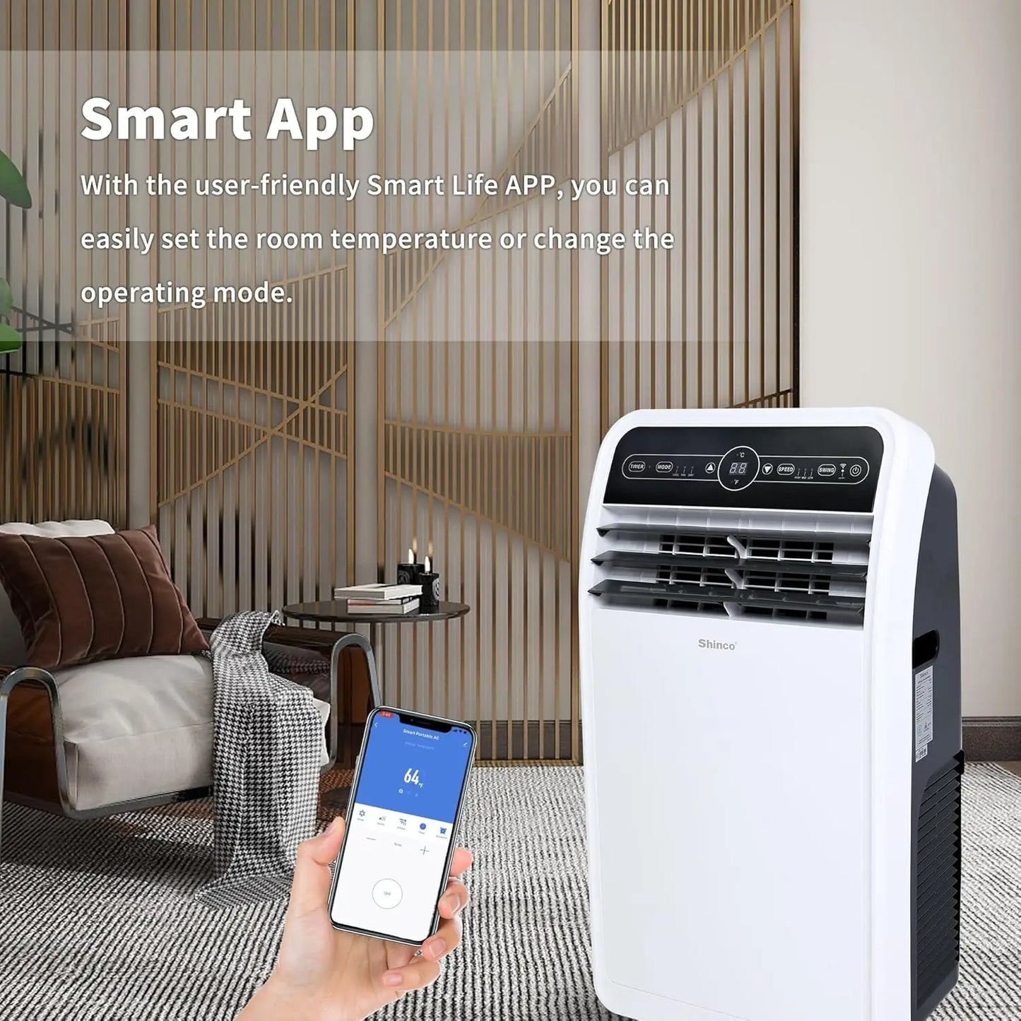 Shinco 10,000 BTU Portable Air Conditioner, Portable AC Unit with Built-in Cool, Wi-Fi Enabled for Room up to 400 sq.