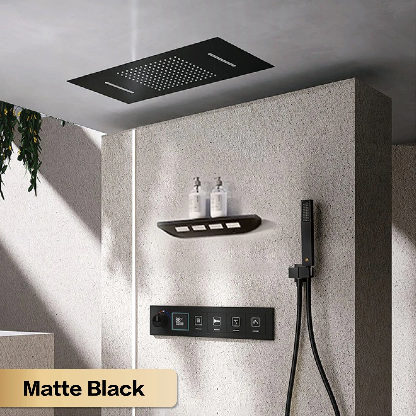 Gun gray brass ceiling constant temperature shower system embedded design LED digital display cold and hot water bathroom mixer