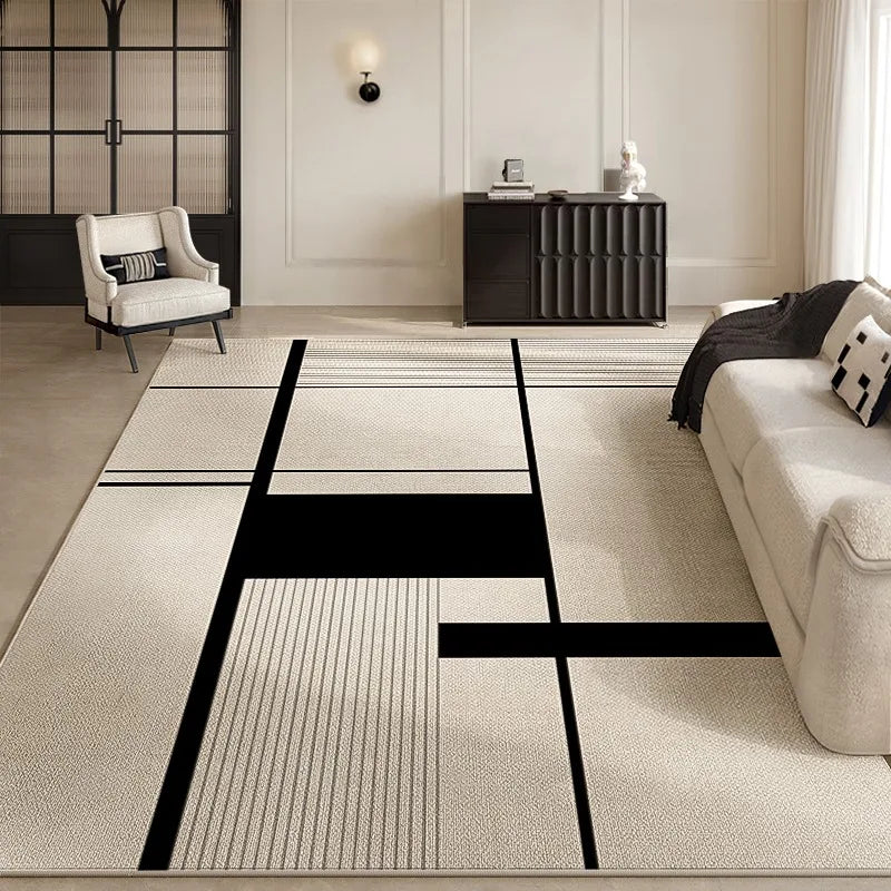 Black White Geometric Living Room Decorative Carpet Modern Minimalist Bedroom Carpets Line Art Study Room Rug Easy To Care Rugs