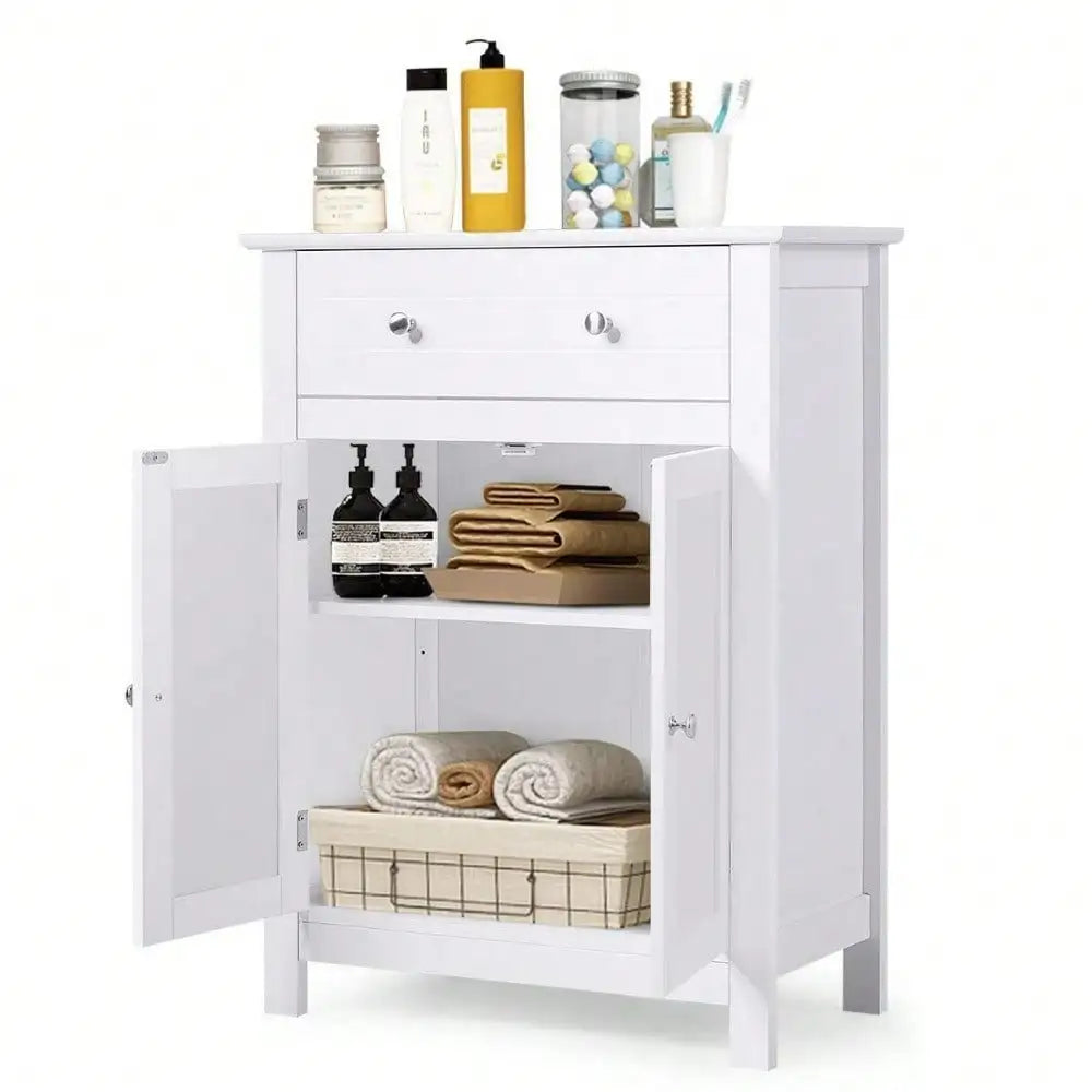 White Bathroom Floor Storage Cabinet With Drawer Kitchen