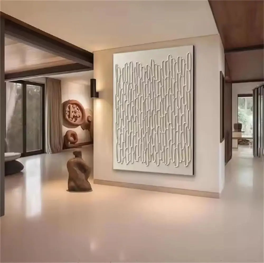 Beige Abstract Handmade Neutral Frameless Wabi Sabi Large Texture Oil Painting Boho Canvas Home Living Room Wall Art Decor