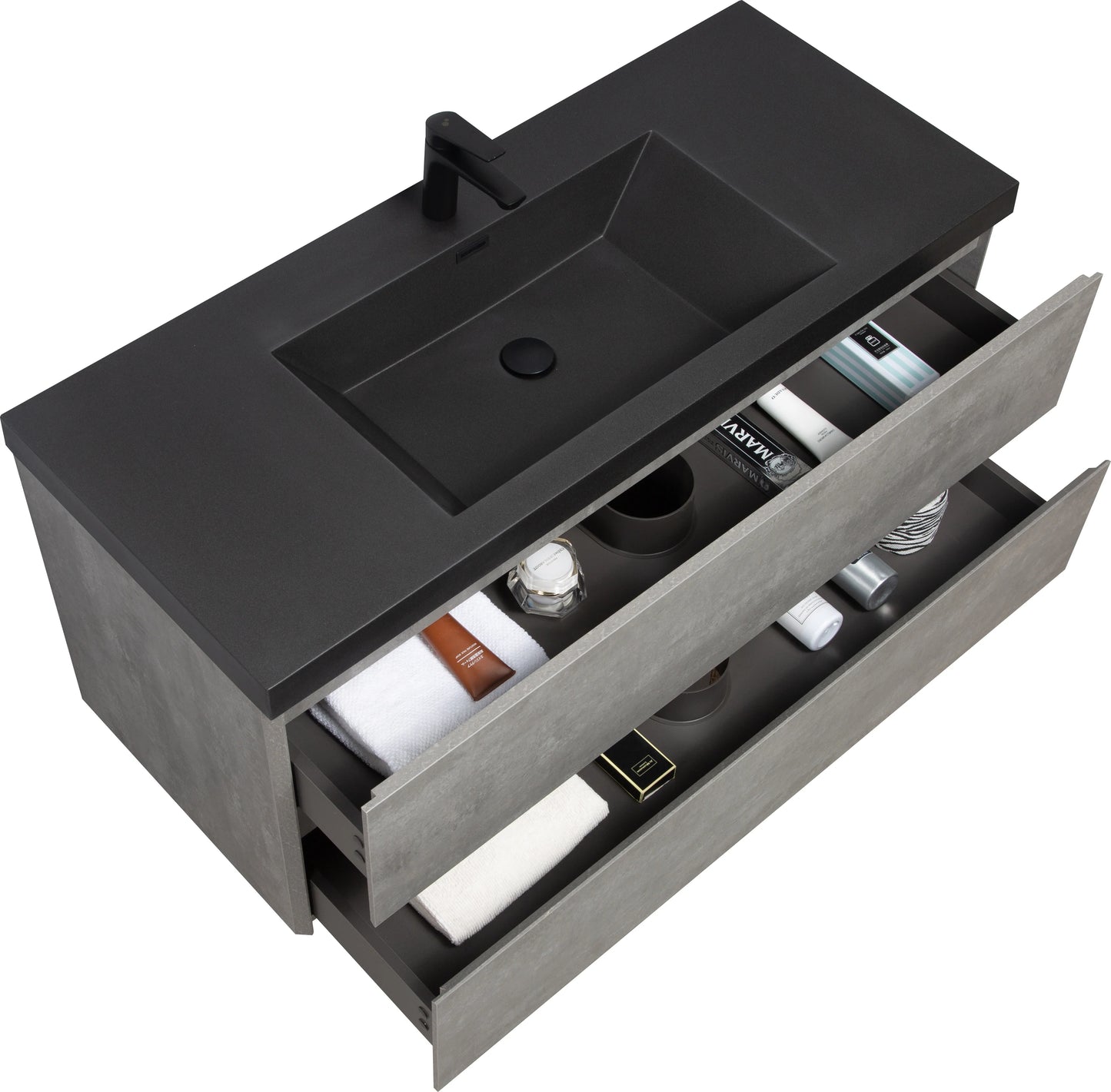 48 Inch Floating Vanity With Sink Black Quartz Top Storage