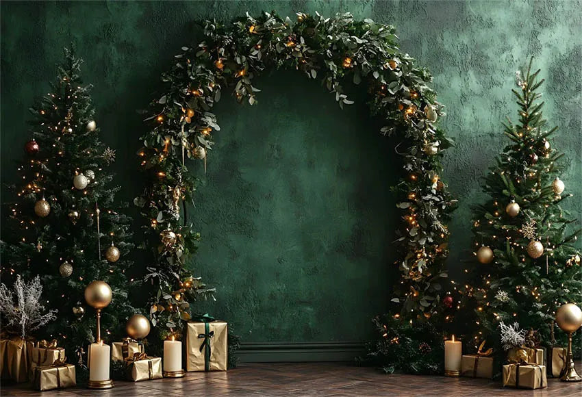 Mehofond Photography Backdrop Green Wall Christmas Trees For Kids Family Holiday Party Window Grunge Background Photo Studio
