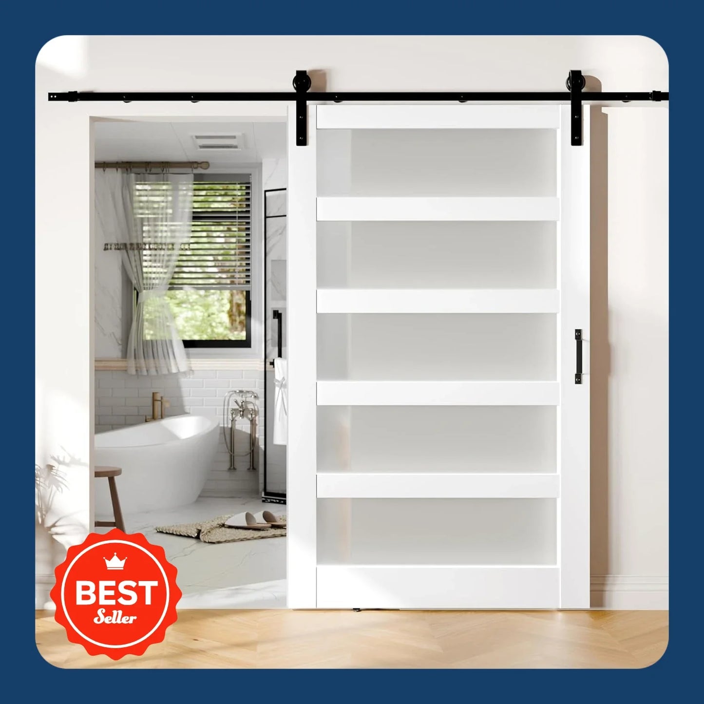 Bestseller[Helong Store]Frosted 5 Panel Glass Sliding Barn Door 48''×84'' Barn Door, Hardware Kit Included, Assembly Needed,Wate