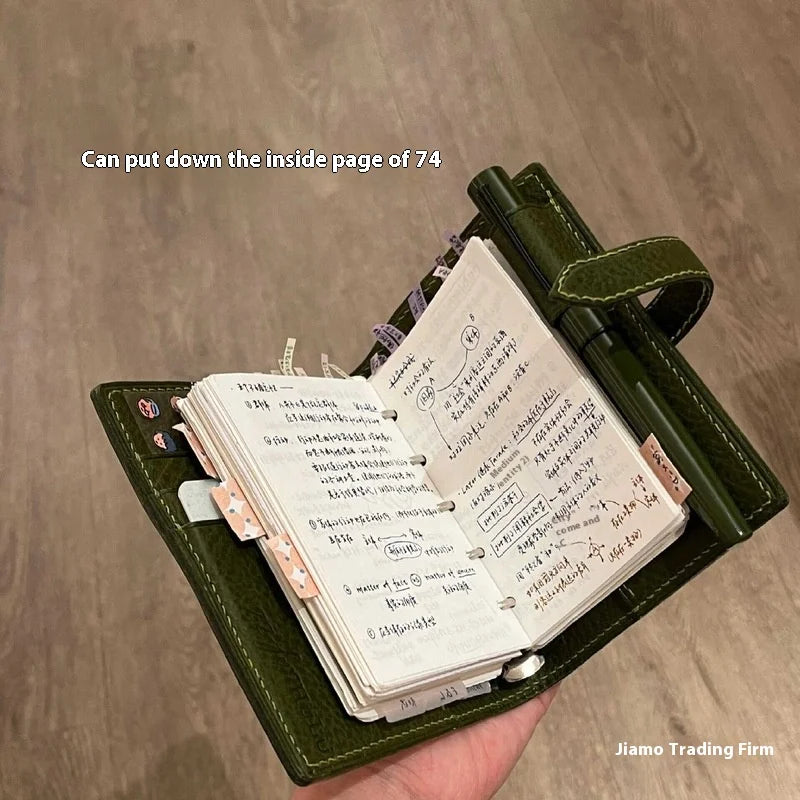 M5 Green Leather Notebook Portable Pocket-Sized with Loose Leaf Pages 60/40 Blank Inner Space Ideal for Girls Back to School