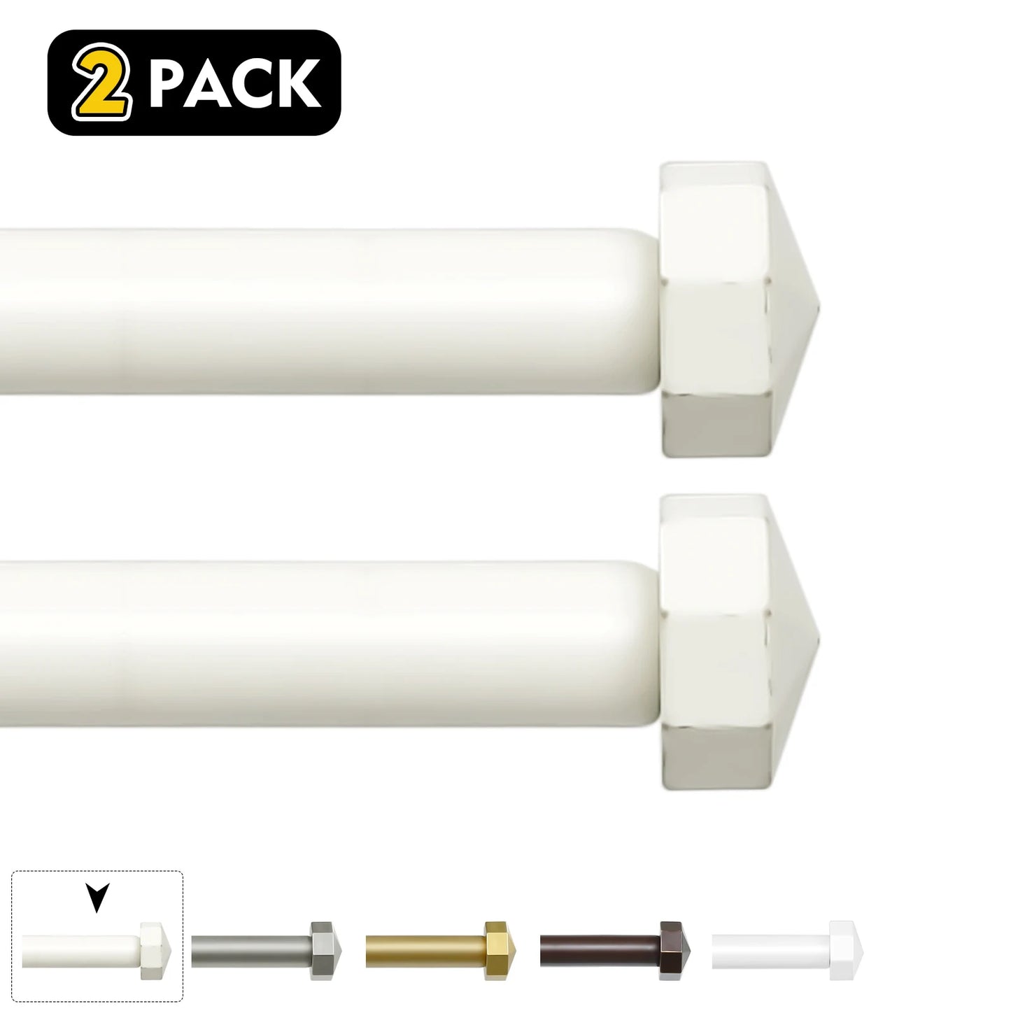 Two Pack Five Eighth Telescopic Curtain Rod Set Finials