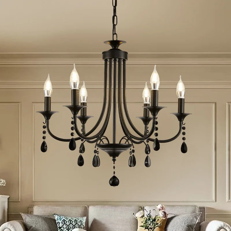 American Black Metal E14 Led Chandelier Living Room Crystal Hanging Lamp Art Decor Home Lighting Led Lamparas Luminarias