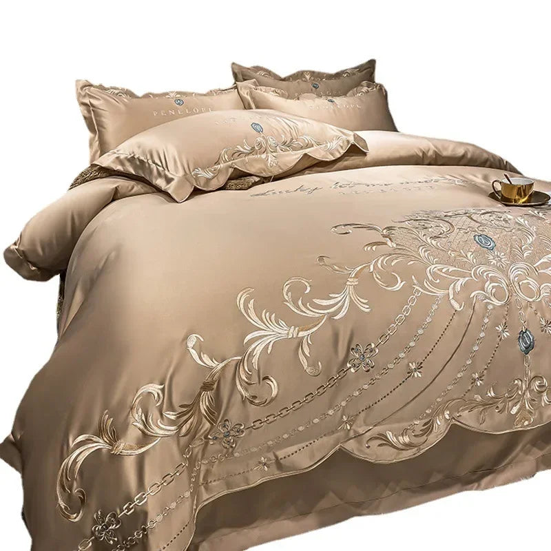 European-Style Bed Sheet Four-Piece Set 100 Cotton High-End Atmospheric Ice Silk Quilt Cover Pure Cotton Bedding