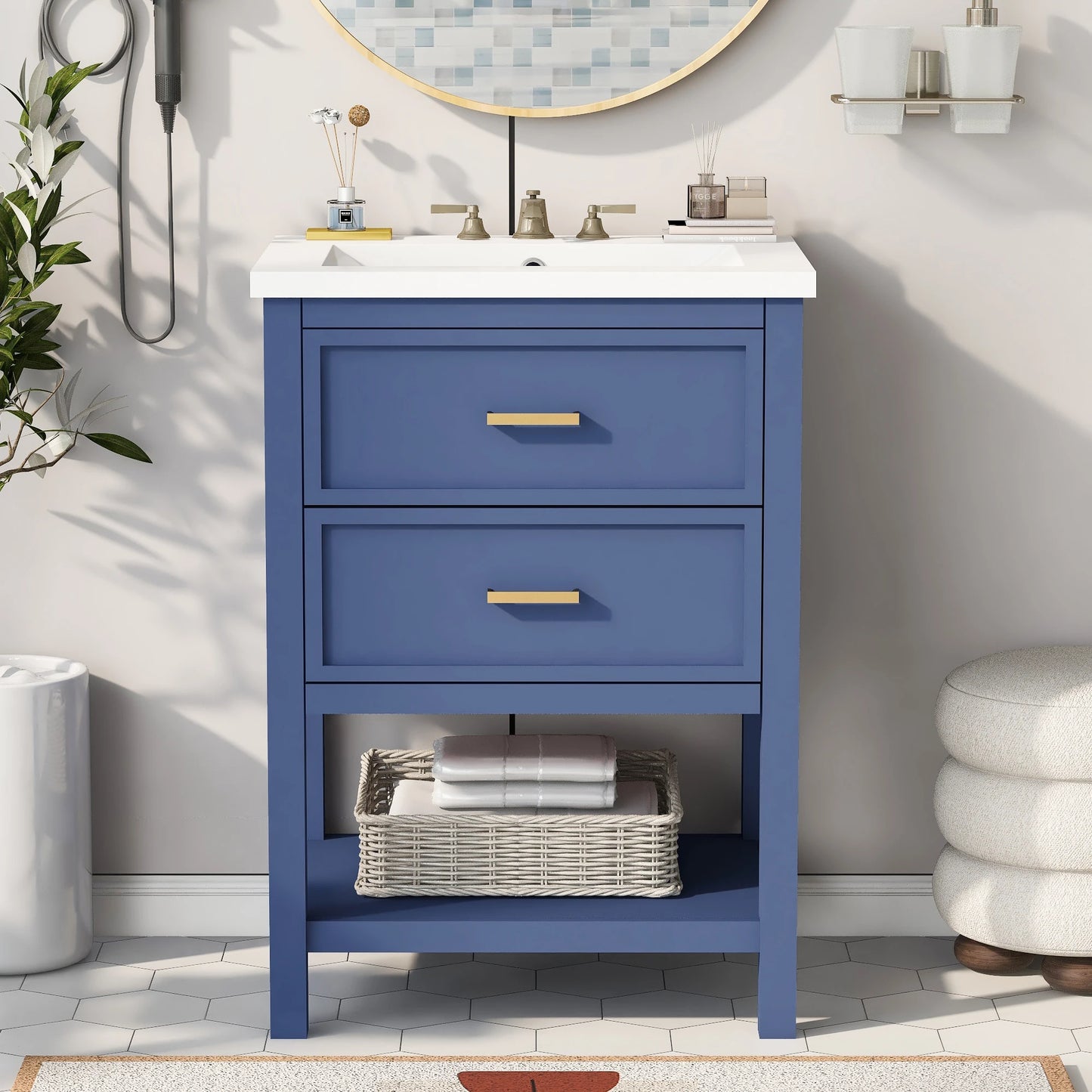 SHKL 24 Blue Bathroom Vanity With Sink And Two Drawers