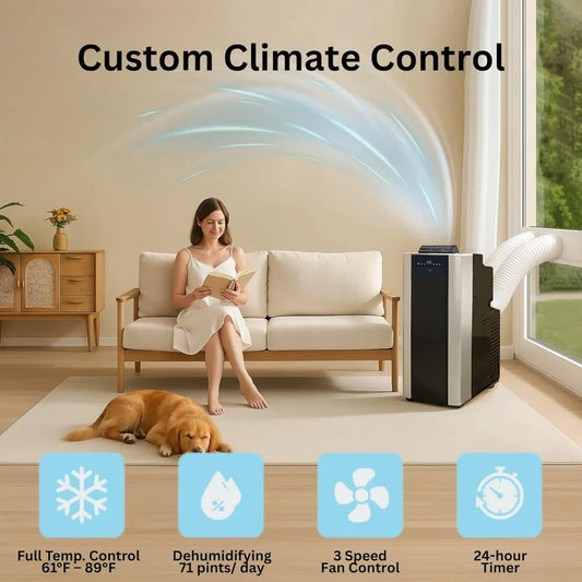Portable 14,000 BTU Air Conditioner With Dual Hose Dehumidifier