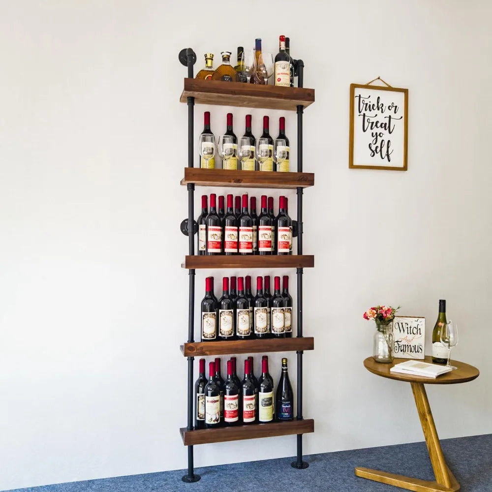 DAFIFY Five Tier Wall Mounted Wine Rack Industrial Pipe Shelf