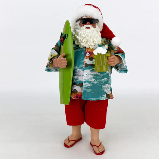 Santa Claus Figurine Decked in a Cheerful Hawaiian Shirtand Wearing His Flip-flops  Christmas Decorations
