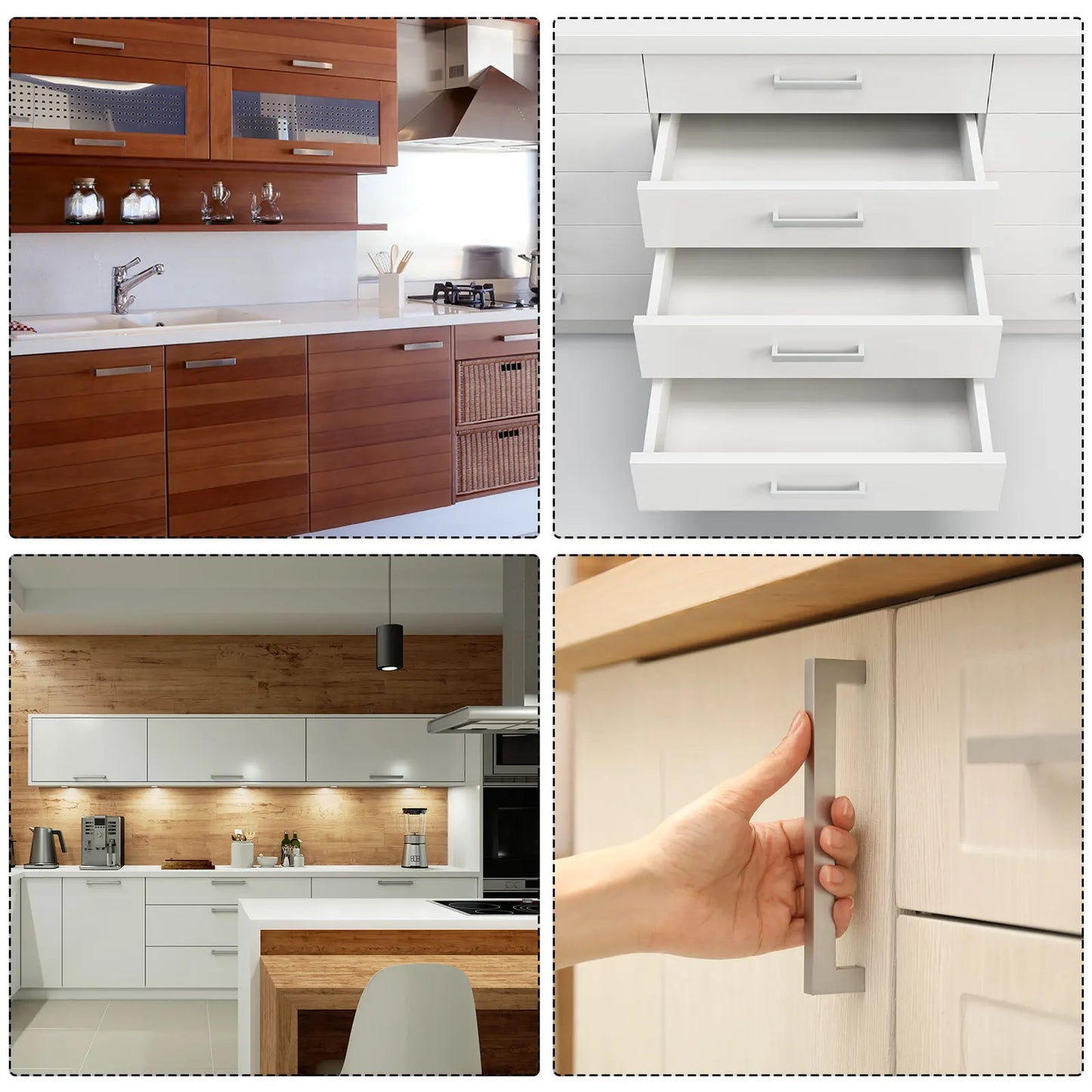 Square Bar Drawer Handles, 5 1/16 Inch Hole Center Modern Drawer Pulls Kitchen Cabinets Pull Stainless Steel Slim Cupboard Pulls