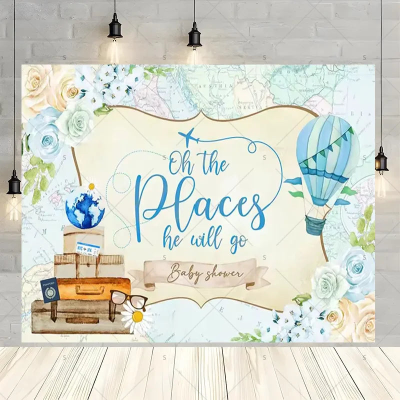 Let The Adventure Begin World Airplane Graduation Backdrop