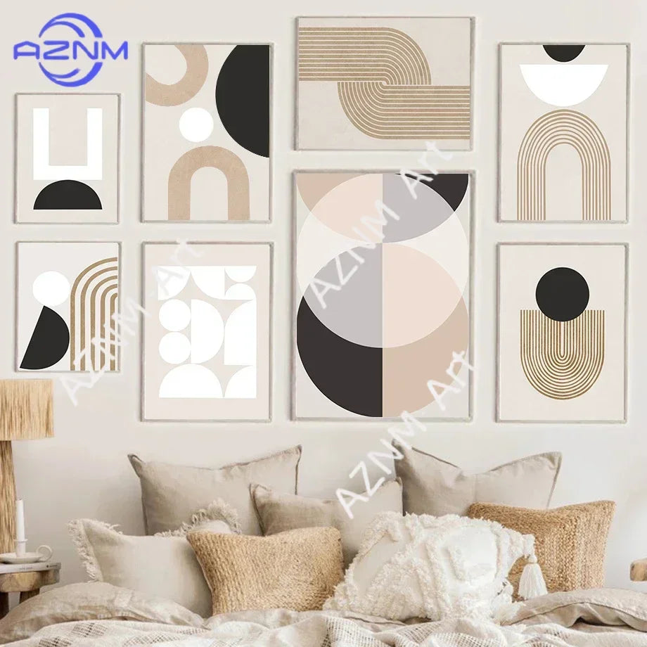 Geometric Gallery Wall Frameless Modern Neutral Canvas Prints for Minimalist Home & Office Decoration