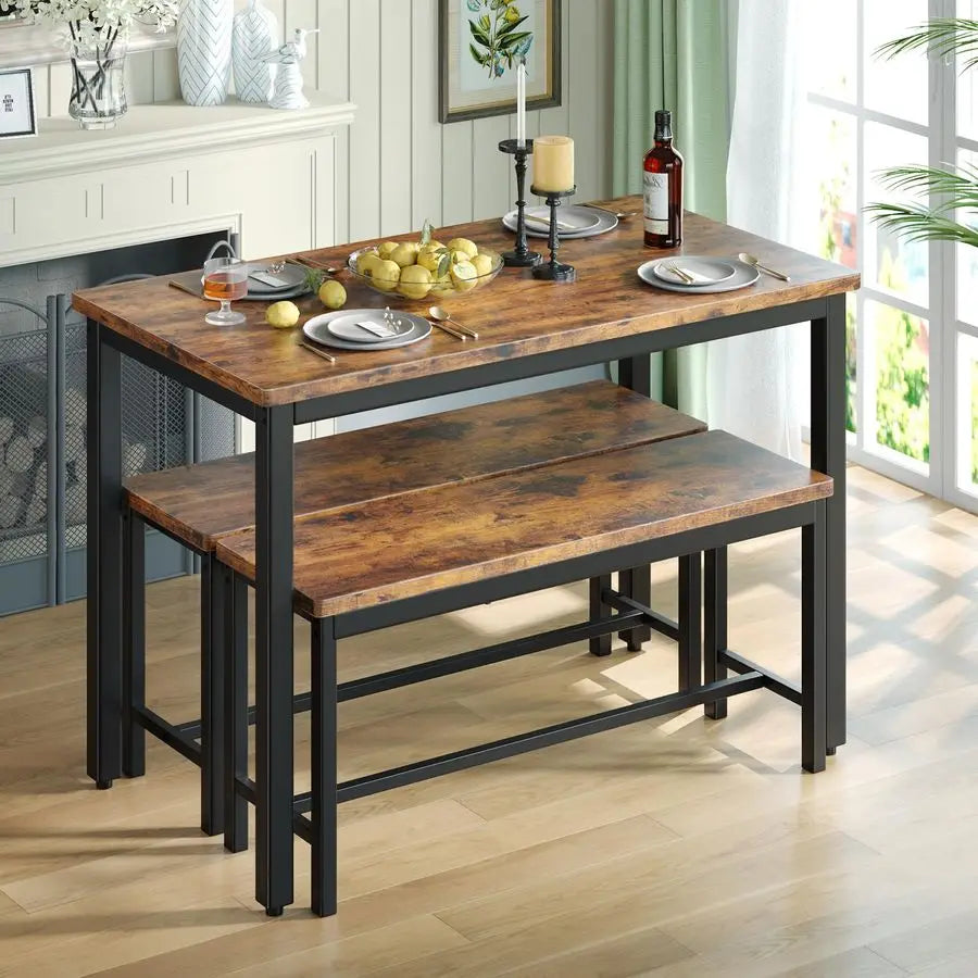 XMSJ Dining Table Set For Four With Benches Space Saving