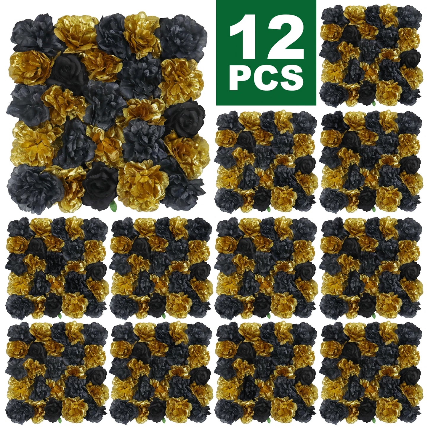 RUEESEECN 12 Pack Faux Roses Wall Panel 3D Backdrop