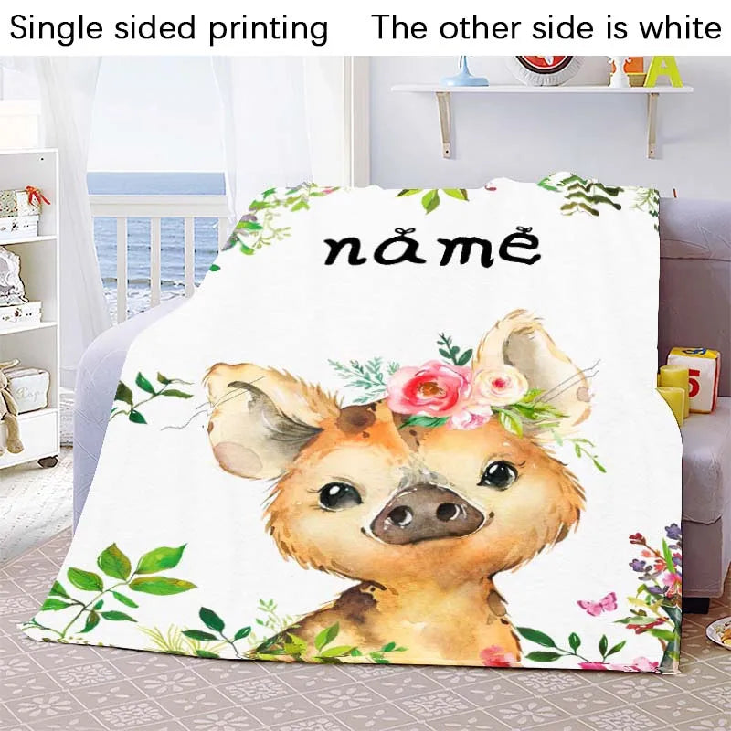 Custom Blanket Custom Name Blanket Baby Girl Boy Kids Cartoon Animal Cute Soft Flannel Throw Blankets Personalized Blanket Gifts