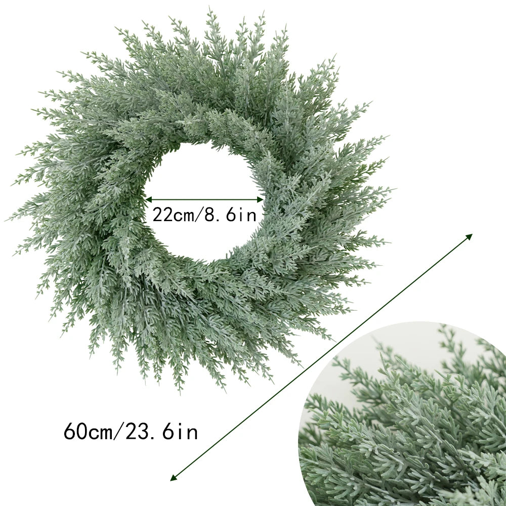Large Real Touch Christmas Cedar Wreath Artificial Cedar Wreaths Fake Pine Needles Wreath for Door Wall Windows Home Xmas Decor