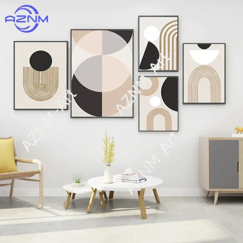 Geometric Gallery Wall Frameless Modern Neutral Canvas Prints for Minimalist Home & Office Decoration