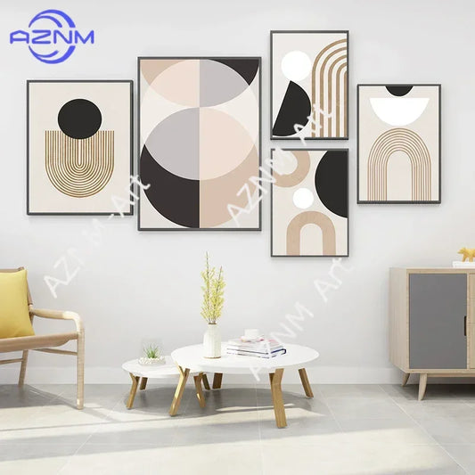 Geometric Gallery Wall Frameless Modern Neutral Canvas Prints for Minimalist Home & Office Decoration