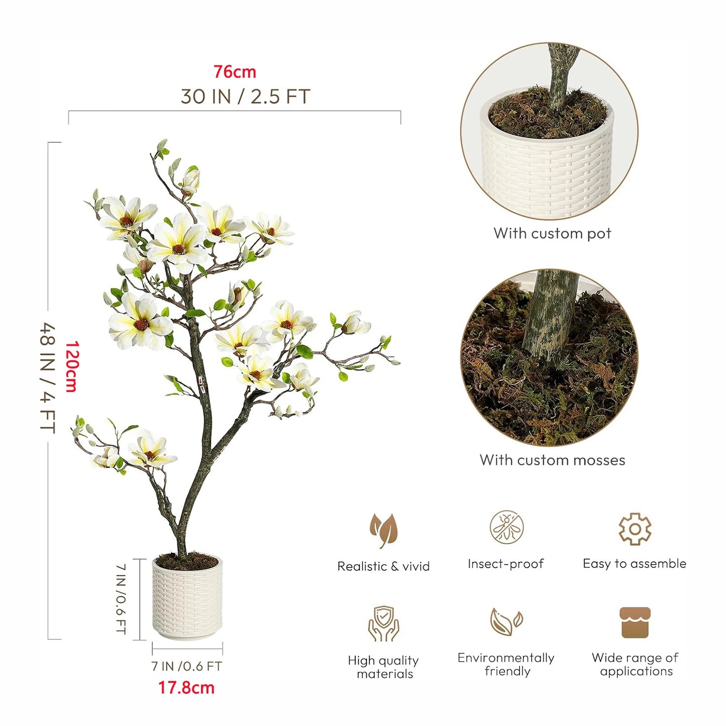 Artificial Magnolia Plant With LED Light For Outdoor Decor