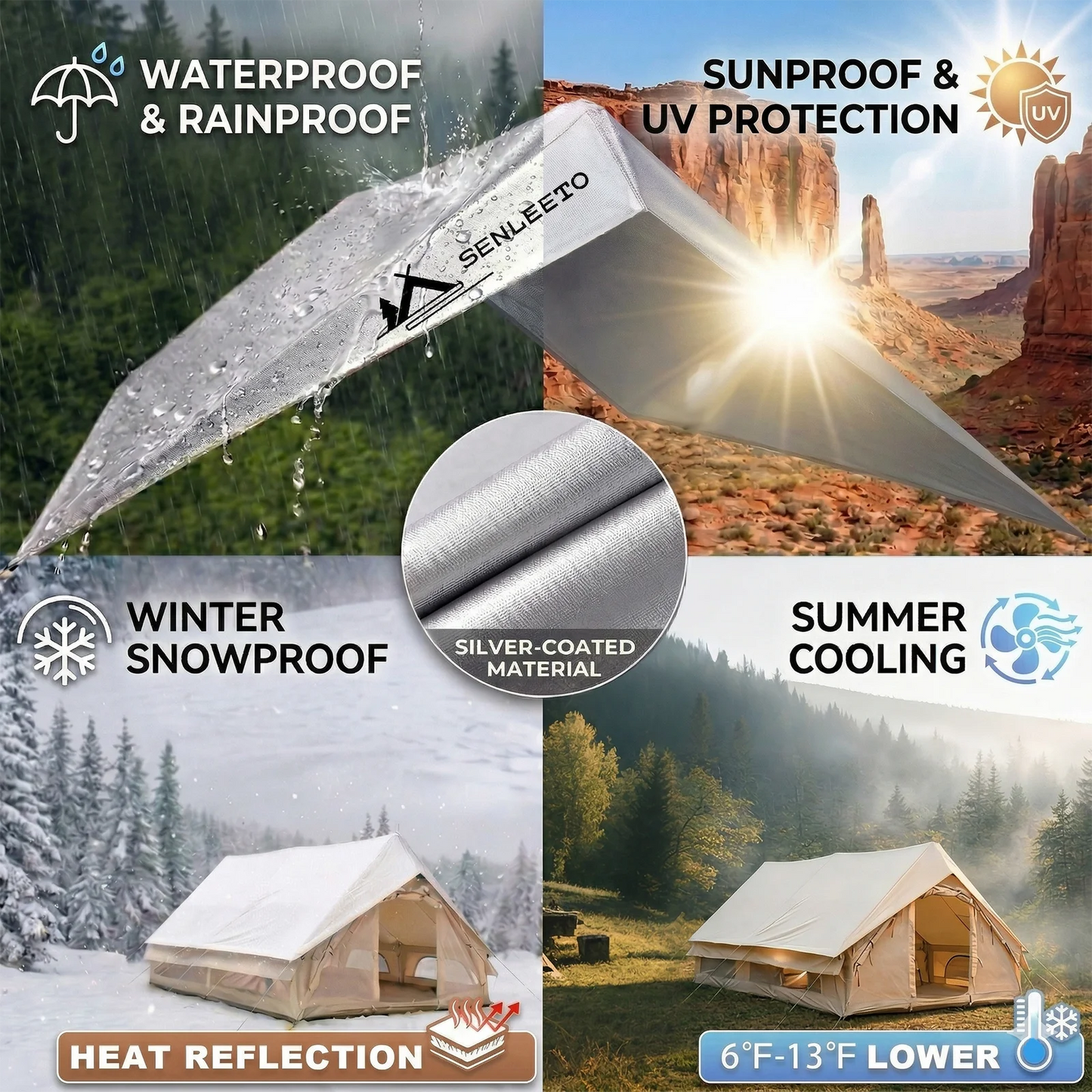 10‘ x 13’ Rainfly Fits for 6-8 People, Waterproof and Ultralight Survival Tent Shelter Awning Sunshade Cloth,Easy Set-Up Camping