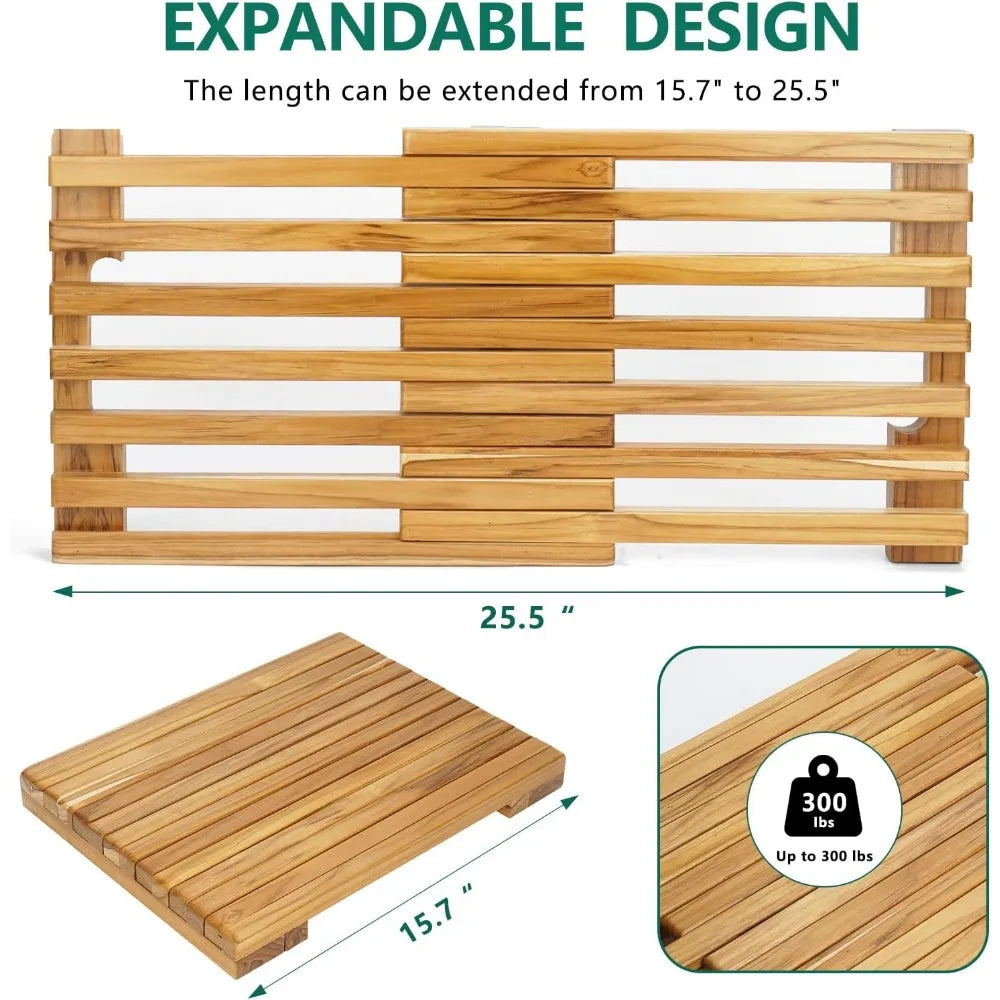 Color Teak Shower Mat DurableWeatherproof AdjustableLength NonSlip BathroomMat SpaSafe Outdoor