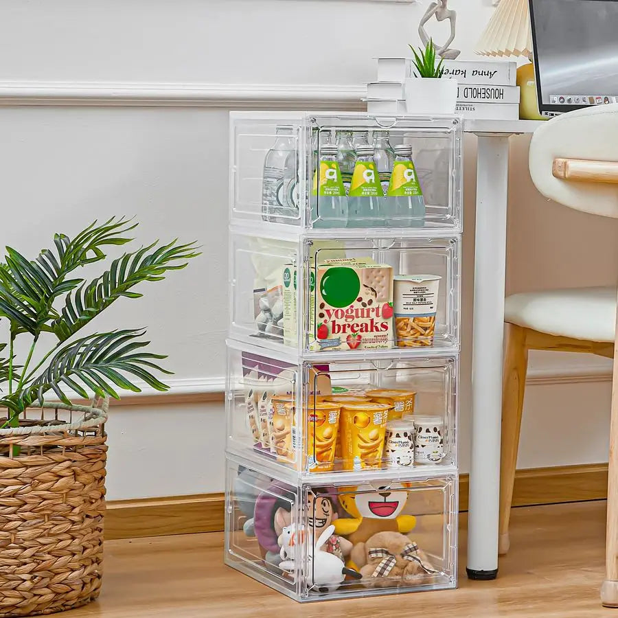 Storage Bins with Lids, 6 Pack Clear Plastic Storage Containers with Magnetic Acrylic Door, 19 Qt Stackable Storage Box for Home