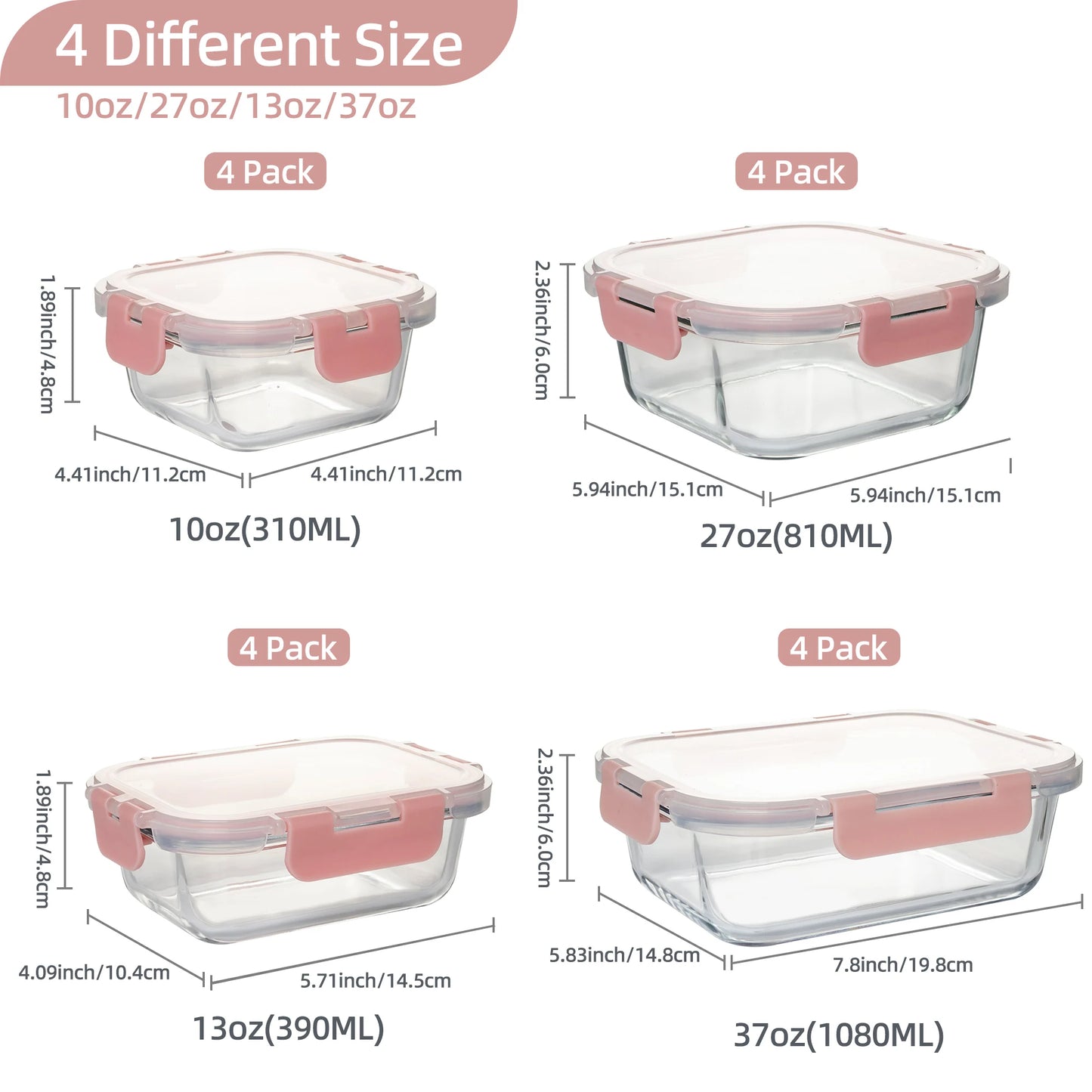 16 Piece Glass Food Storage Containers Airtight Leakproof