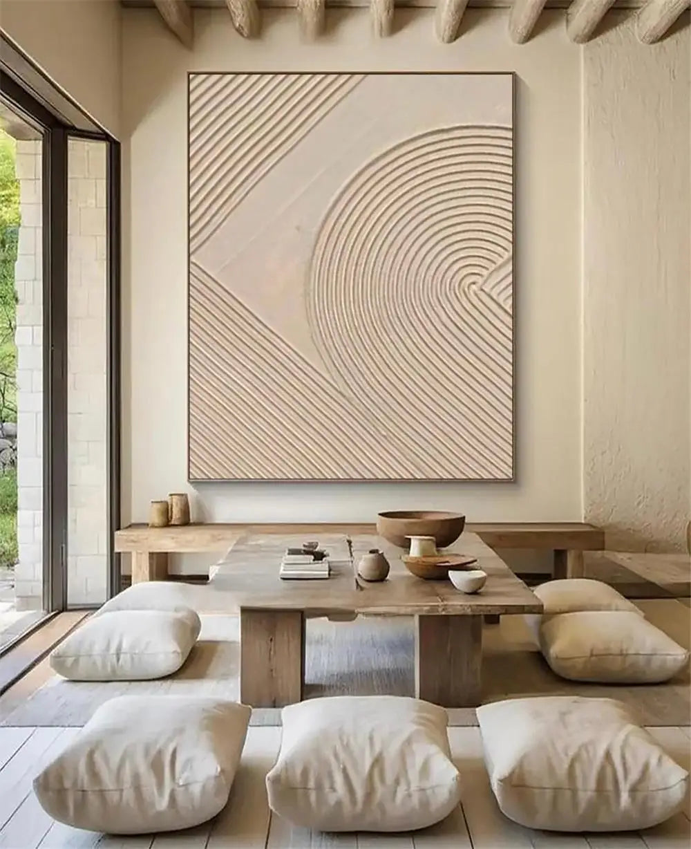Beige Abstract Handmade Neutral Frameless Wabi Sabi Large Texture Oil Painting Boho Canvas Home Living Room Wall Art Decor