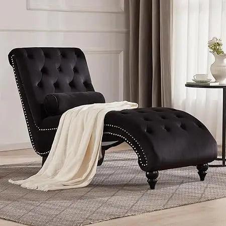 HUANZHUANG Button-Tufted Upholstered Chaise Lounge With Pillow