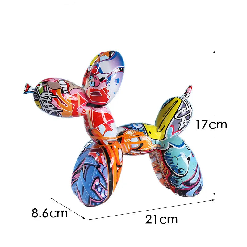 Whimsical Water-Transfer Balloon Dog Sculpture-Dazzling Graffiti Art Decor for Living Room/Entryway,Vibrant TV Stand Centerpiece