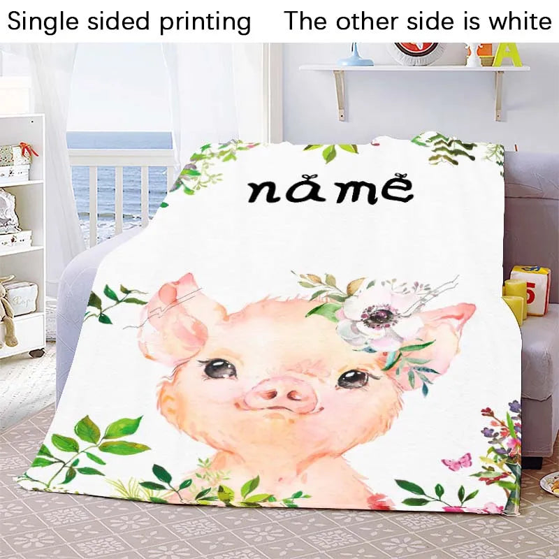 Custom Blanket Custom Name Blanket Baby Girl Boy Kids Cartoon Animal Cute Soft Flannel Throw Blankets Personalized Blanket Gifts